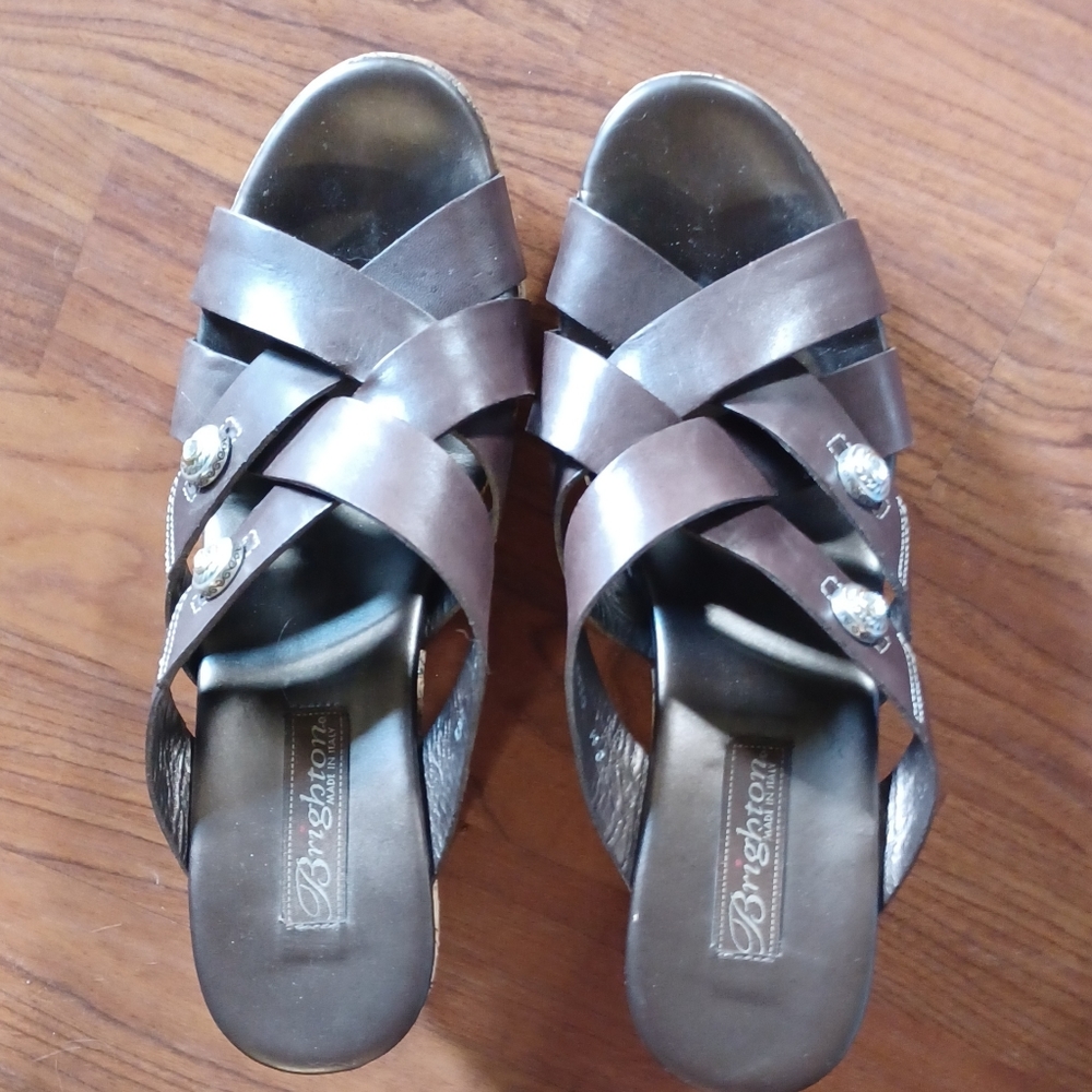 Brighton Derby Cork Wedge Rhinestone Strap Sandals 8M - Picture 2 of 7